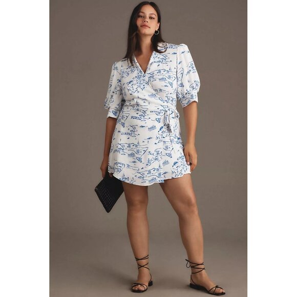 Anthropologie Blue and White Wrap Dress - Picture 1 of 7